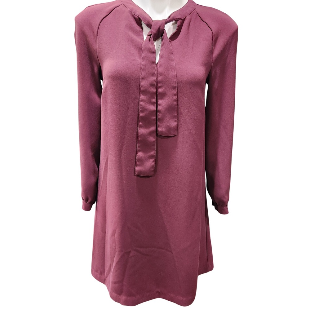 H&M Dark Academia burgundy long sleeve tie neck‎ shift dress size 2